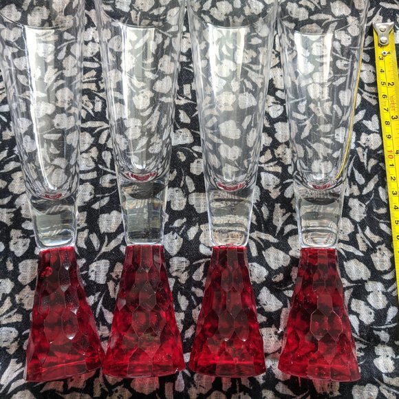 4 Like-New Champagne Cocktail Tall Red Footed Sling Pilsner Beer Wine Glasses - Picture 3 of 6